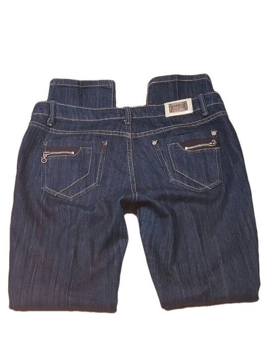 Exocet Denim - Vintage EXOCET Straight Leg Dark Wash Zipped Pockets Junior Denim Jeans